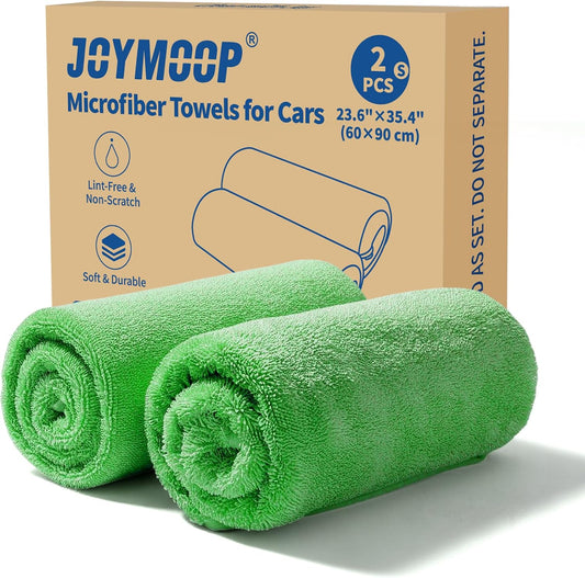 JOYMOOP Microfiber Towels for Cars, 2 Pack 35.4" x 23.6" Car Drying Towel, Green Reusable Car