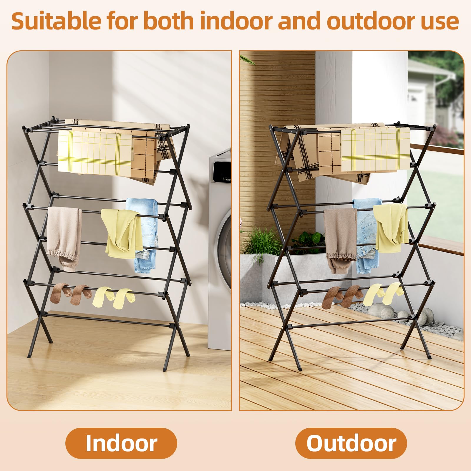 FILROUG Drying Rack Clothing, 3-Tier Clothes Drying Rack Foldable, Antirust Laundry Drying Rack