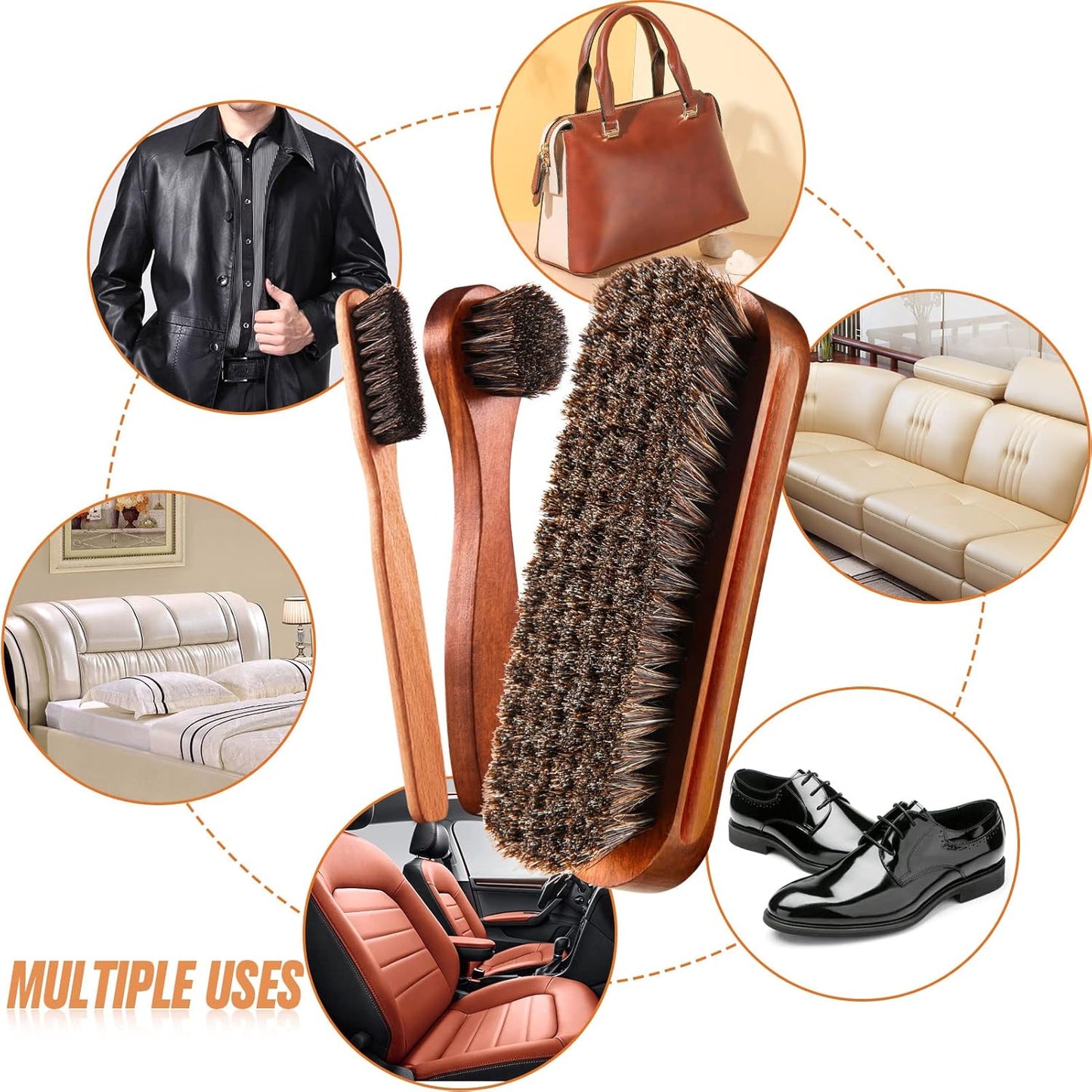 4 Pcs Horsehair Shine Shoes Brush Kit Polish Dauber Applicators Cleaning Leather Shoes Boots Care Brushes Suede Cleaner Brush with Microfiber Shoe Cloth(4 Pcs Style A)