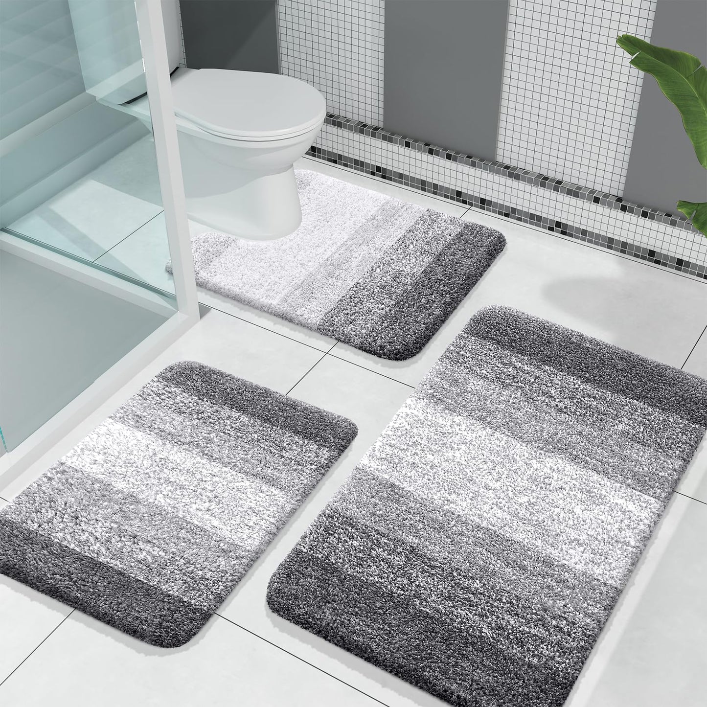 OLANLY Microfiber Bathroom Rugs Sets 3 Piece, 30"x20"+24"x16"+24"x20"