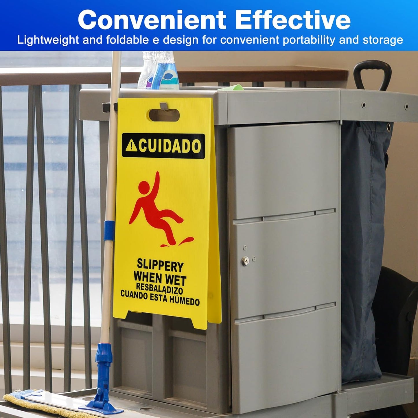 MATTHEW CLEANING 25'' Industrial Wet Floor Sign 6 Pack 2-Sided Durable Corrugated Plastic Birght Yellow Multilingual Warning Signs Commercial Caution Wet Fold-out Floor Signs For Indoors