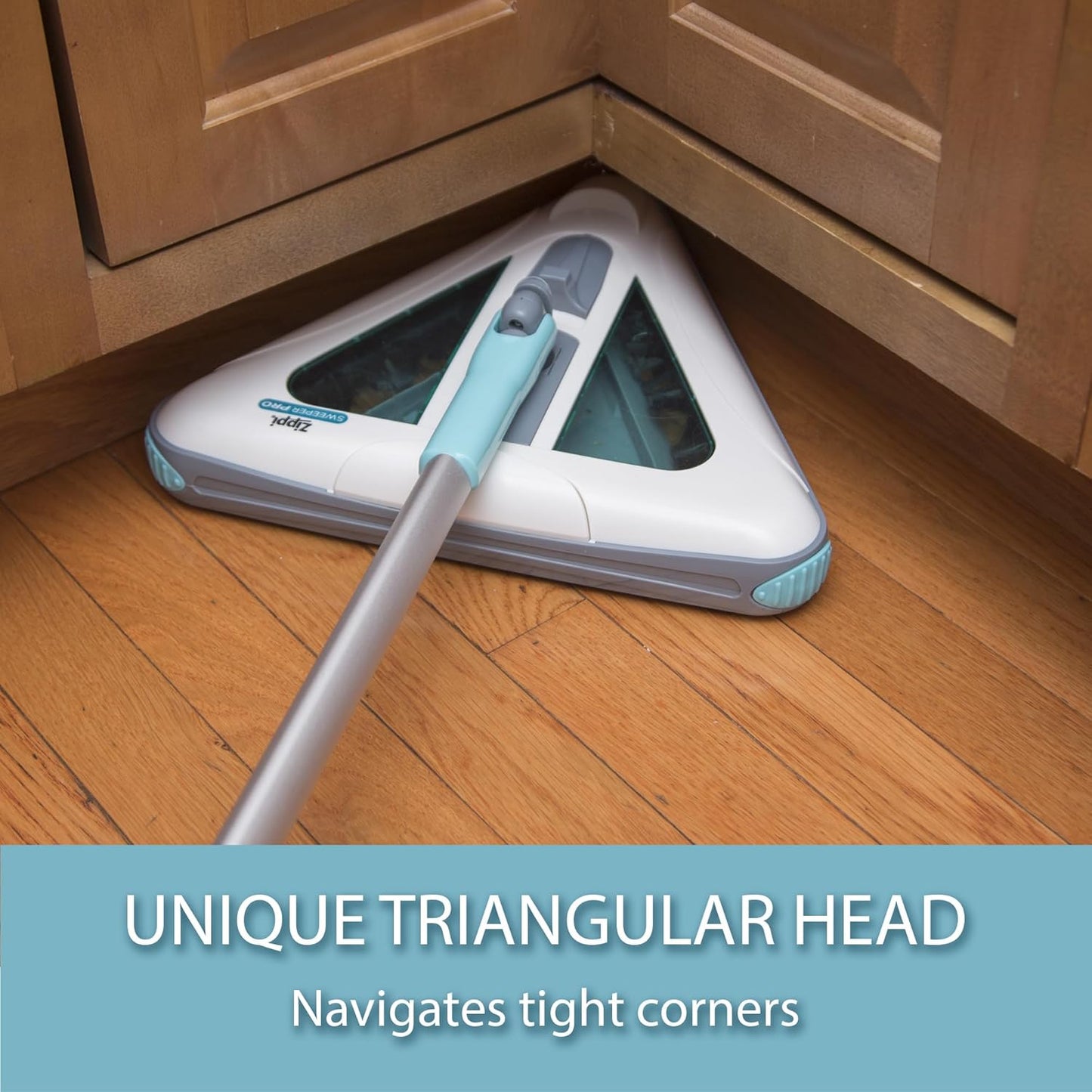 Zippi Sweeper Standard - 2025 New and Improved Lightweight Sweeper, Perfect for Short Carpet Hardwood and Tile, Triangular Design Allows for Sweeping in Corners, 30 Minutes Cleaning Time