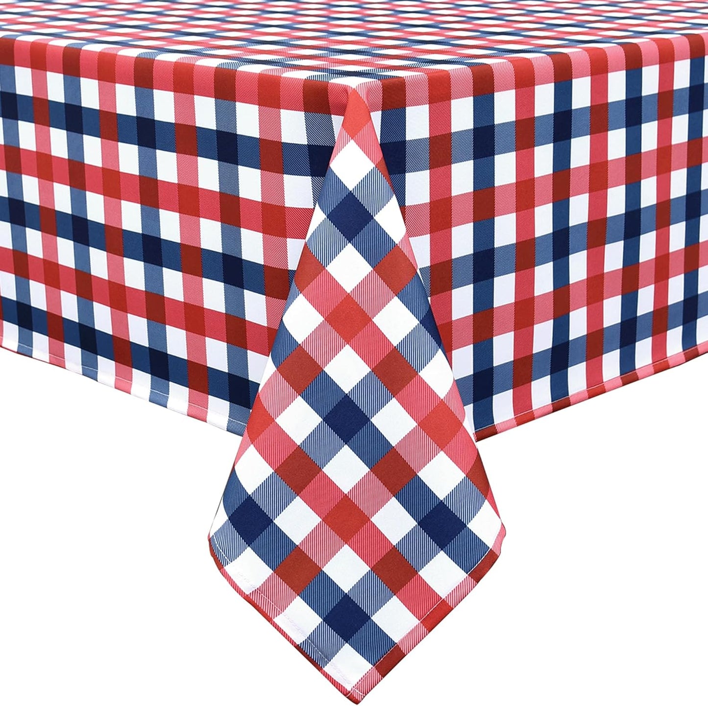 Waterproof Plaid Tablecloth Fabric - Oblong 52x70 Inch Patriotic Party Table Cloth for Indoor/Outdoor Use - Independence Day Memorial Day Washable Table Cover
