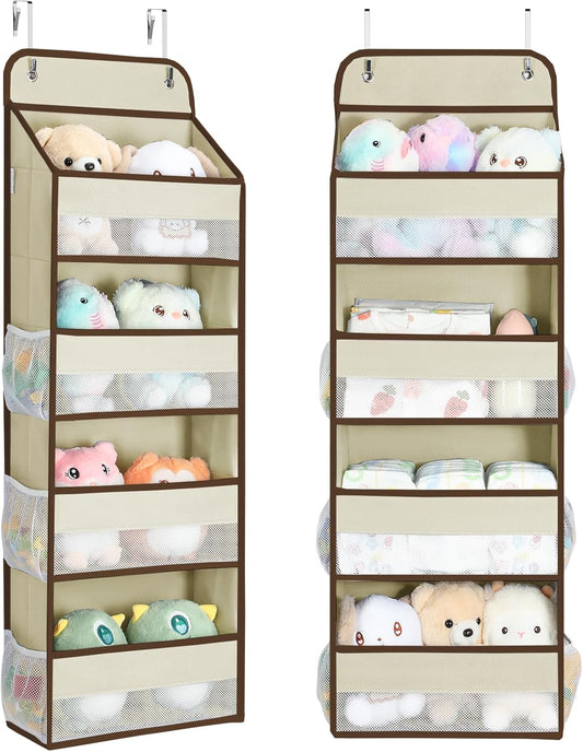 Yecaye 2 Pack 4 Tier Over the Door Organizer, Foldable Portable Baby Essentials for Stuffed Animal Storage - Multi-purpose Bathroom Closet Organizers and Storage for Kids Newborn Baby Stuff Beige