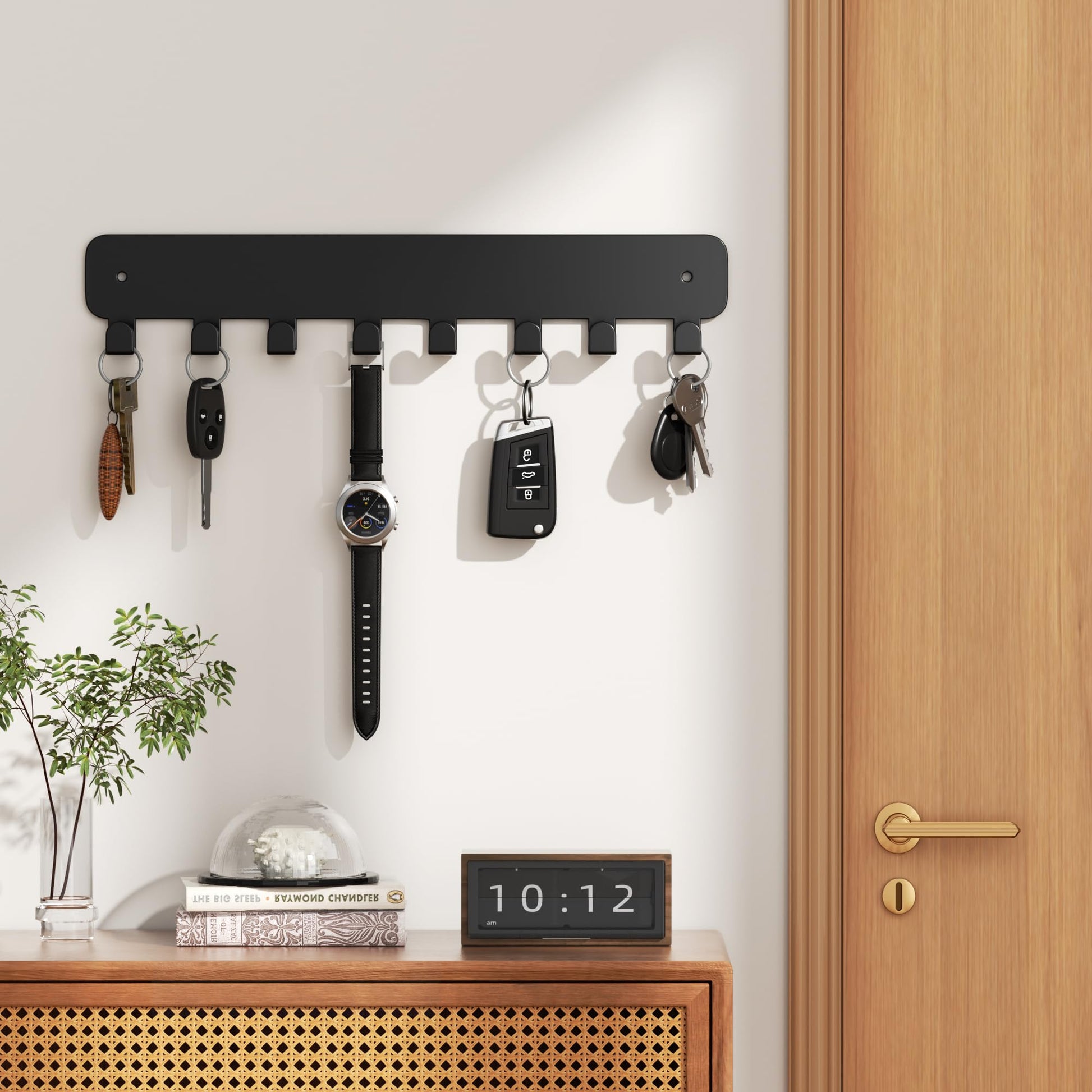 pickpiff Key Holder Wall Mount, Adhesive Key Rack with 8 Hooks Hanger for Car Key Ring, Metal Key