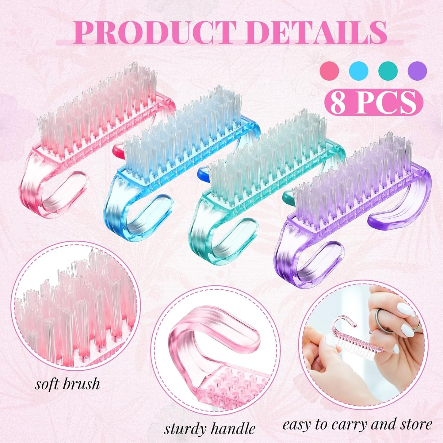 Patelai 12 Pcs Handle Grip Nail Brush Bulk Colorful Nail Scrubber Fingernail Brushes Hand Toes Cleaning Brushes Pedicure Scrubbing Tool for Men and Women, Multicolor Brush