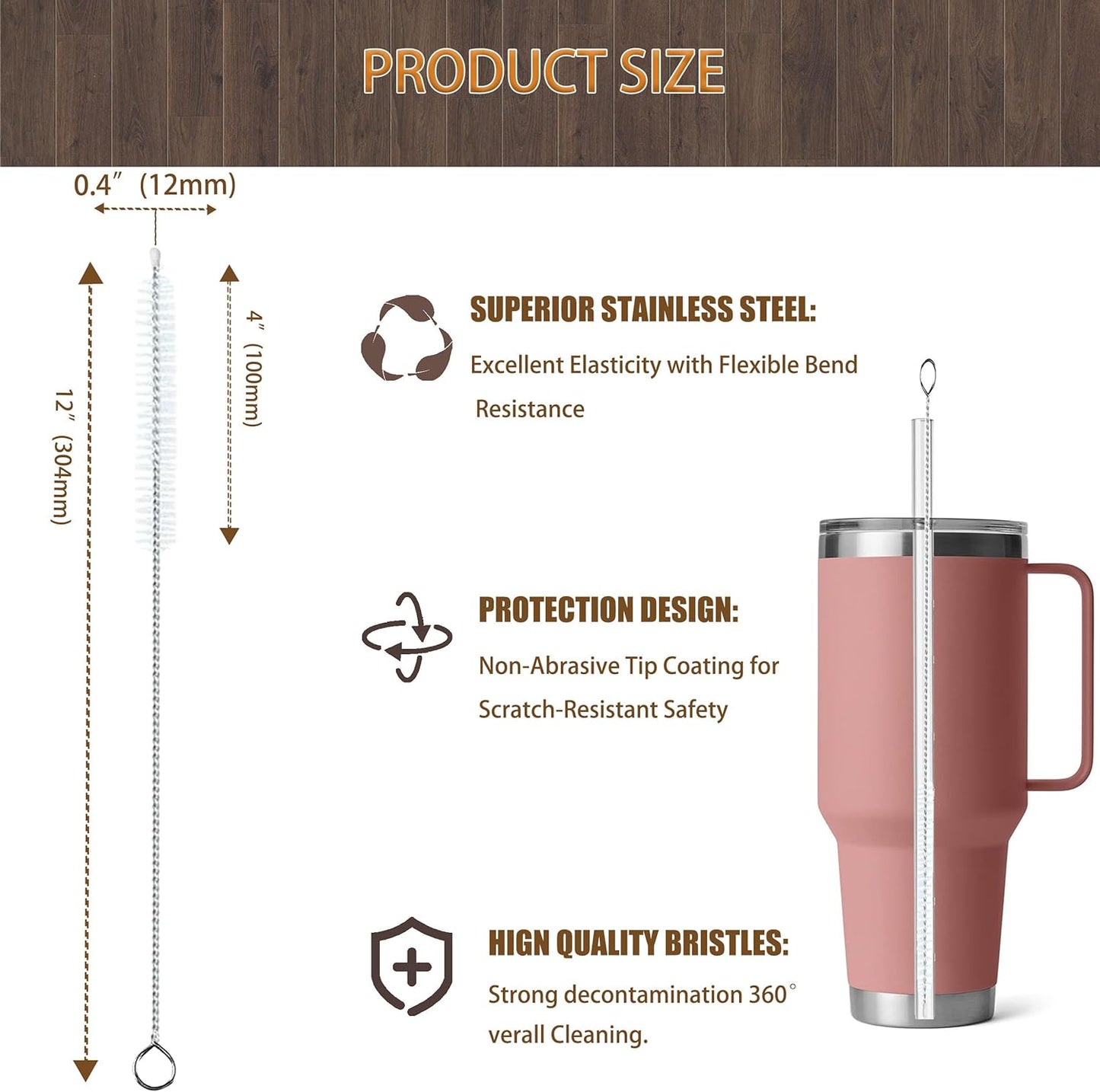 12-inch Extra Long Straw Cleaner Brush, Straw Brush Extra Long with Nylon Bristles, Straw Cleaning Brush Extra Long for Baby Bottles, Glass/Silicone Straws Piper Cleaners.