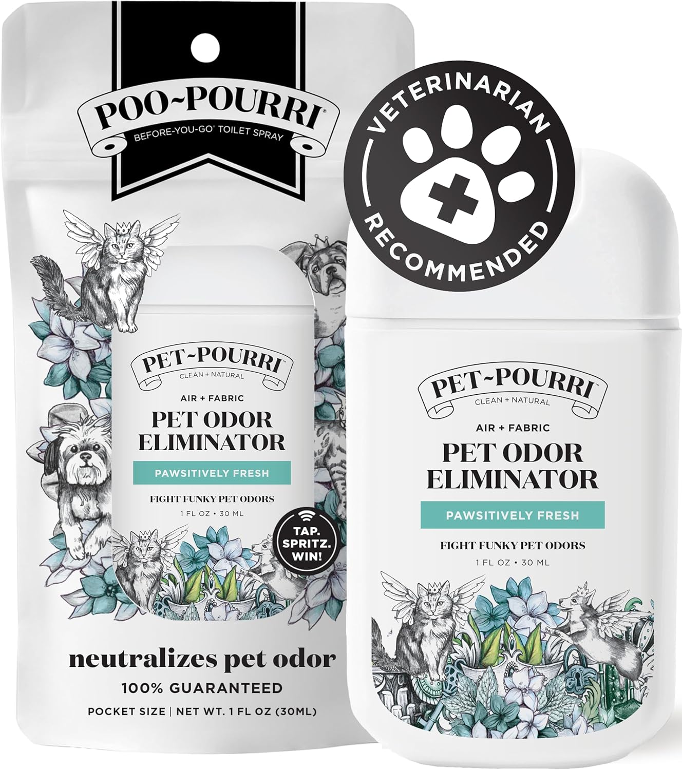 Poo-Pourri Pawsitively Fresh Pocket Deodorizer Spray – Dog & Cat Odor Remover – Plant Based Ingredients – Vet Recommended – Great for Air, Carpet, Fabric, Litter Box, Urine & Strong Pet Odors