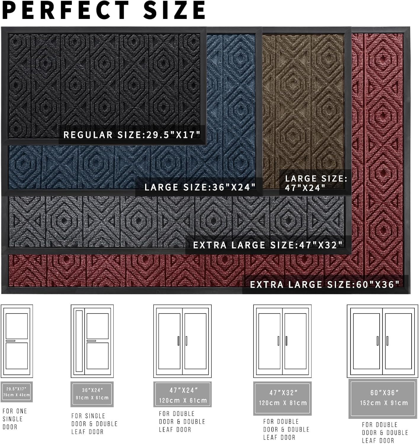 Yimobra Door Mat, Outdoor Indoor Entrance Welcome Mat, Heavy Entry Front Door Mat, Stain & Fade Resistant, Low Profile, Sturdy Rubber, Easy Clean Patio Floor Mat, Waterproof, 47 x 24, Brown