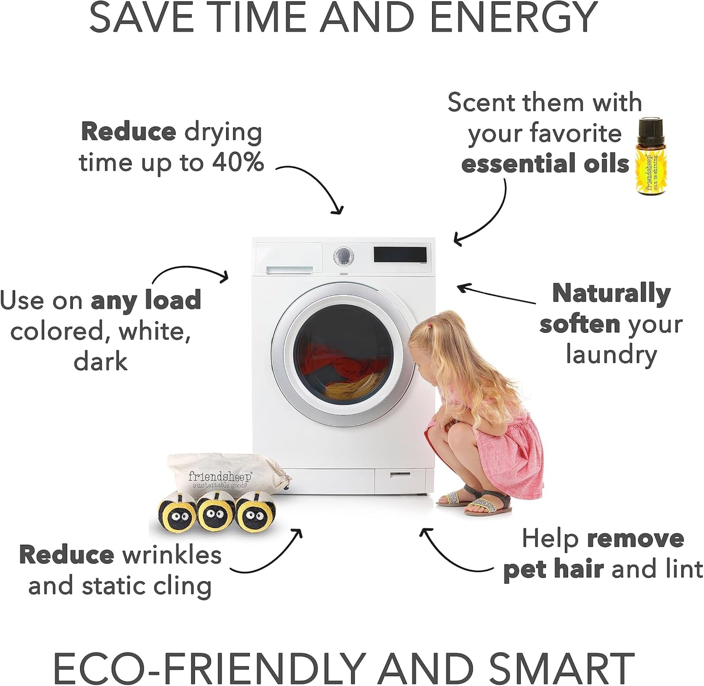 Friendsheep Wool Dryer Balls, Organic Reusable Fabric Softener Alternative for Laundry, Handmade, Fair Trade, Hypoallergenic, Eco-Friendly, Plastic-Free (3 Pack XL – Honey Bee)