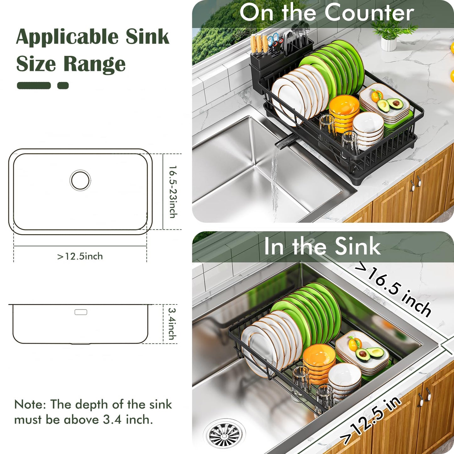 Kmiectse Dish Drying Rack for Small Kitchen Counter with Utensil Holder