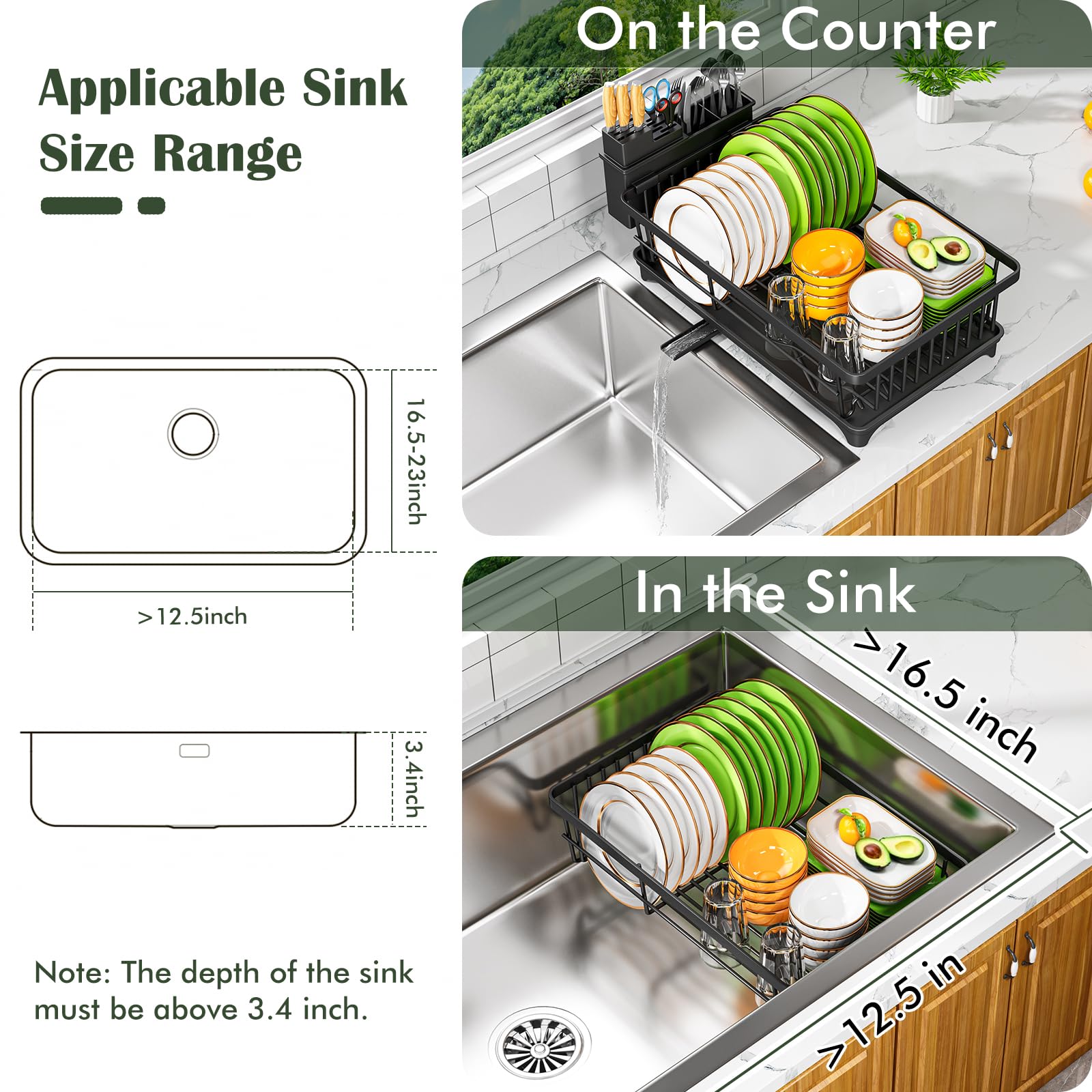 Kmiectse Dish Drying Rack for Small Kitchen Counter with Utensil Holder