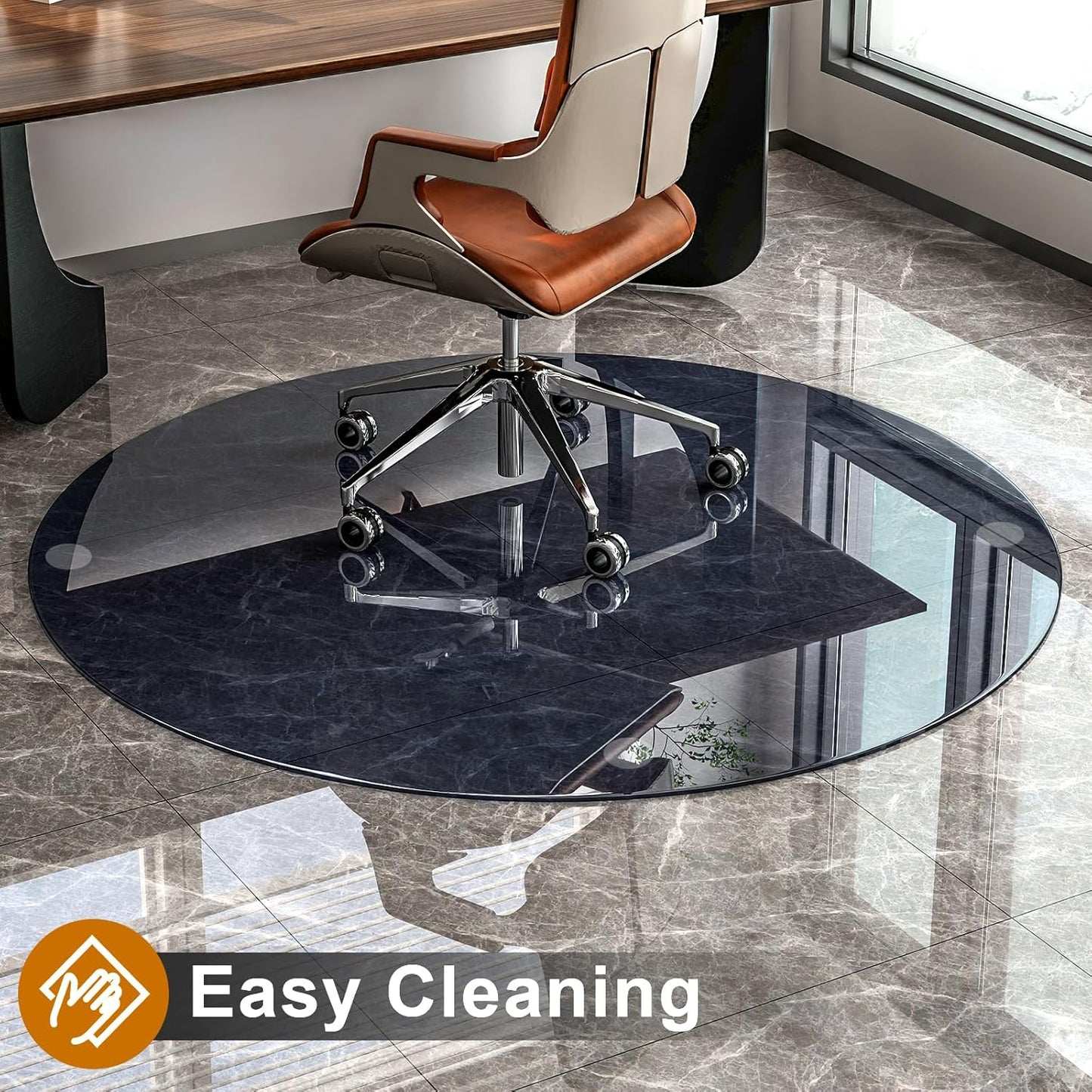 GLSLAND Round Tempered Glass Floor Mat - 55" Office Chair Mat for Carpet Blue & Gray Clear Glass Mat 1/5" Thick for Hardwood Floor/Carpeted Floors