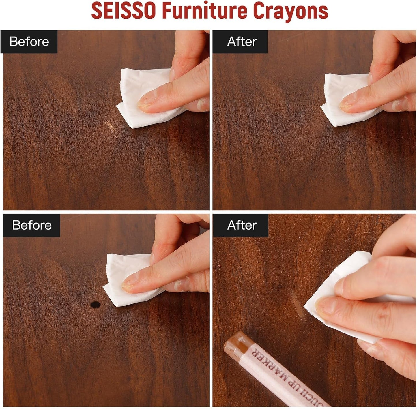 SEISSO Furniture Repair Crayon, 6 Pcs - Wood Filler Sticks, Scratch Repair Wax, Furniture Marking Repair - Scratch, Cracks, Hole, Table, Wood Floor, Guitar, Covering, Instrument Fill Sticks-Redoak