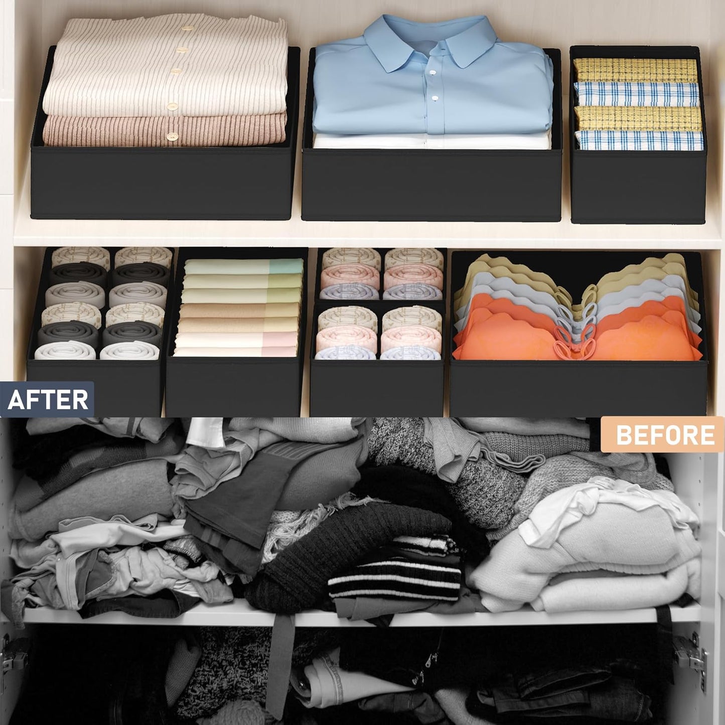 DIMJ Drawer Organizer Clothes - 16 Pack Baby Dresser Organizer for Nursery, Foldable Drawer Organizer Bins for Closet Bedroom Organization, Fabric Clothes Storage Dividers for Underwears, Socks, Bras