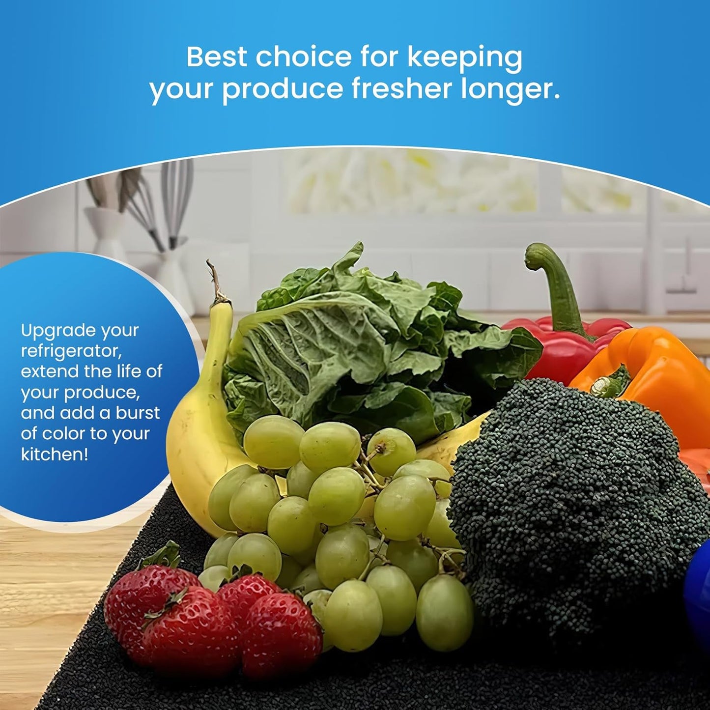 Bluapple FreshMats, Refrigerator Bin Liner, Fridge Drawer Mats, Crisper Life Extender Liner Keeps Produce Fresh Longer, Anti-Bruising, for Air Circulation, Washable & Reusable (4-Mats, 12x15, Black)