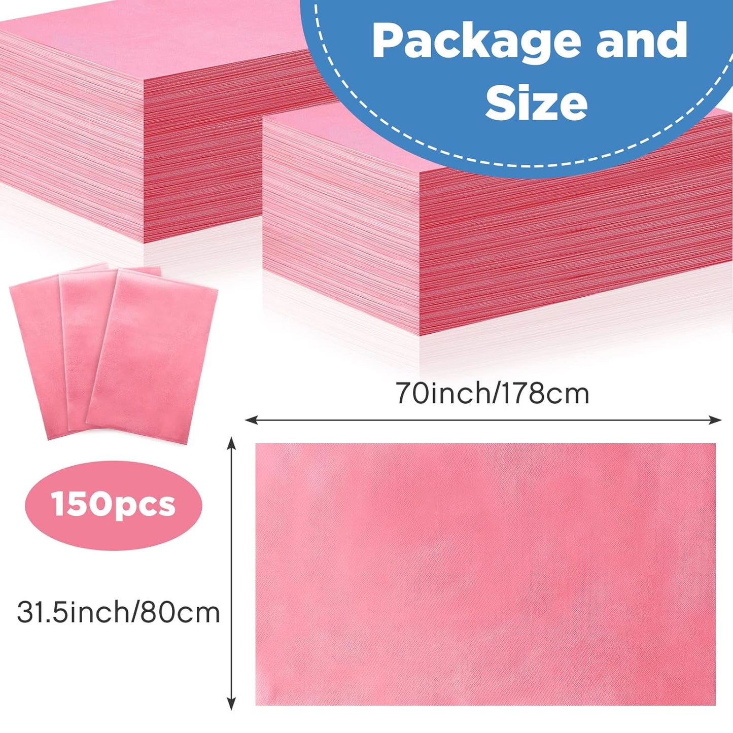 Tegeme 150 Pieces Disposable Massage Table Sheets 31" x 70" Waterproof Bed Sheets Non Woven Bed Cover for Massage Table Beauty Salons Tatto Spa Hotels(Pink)