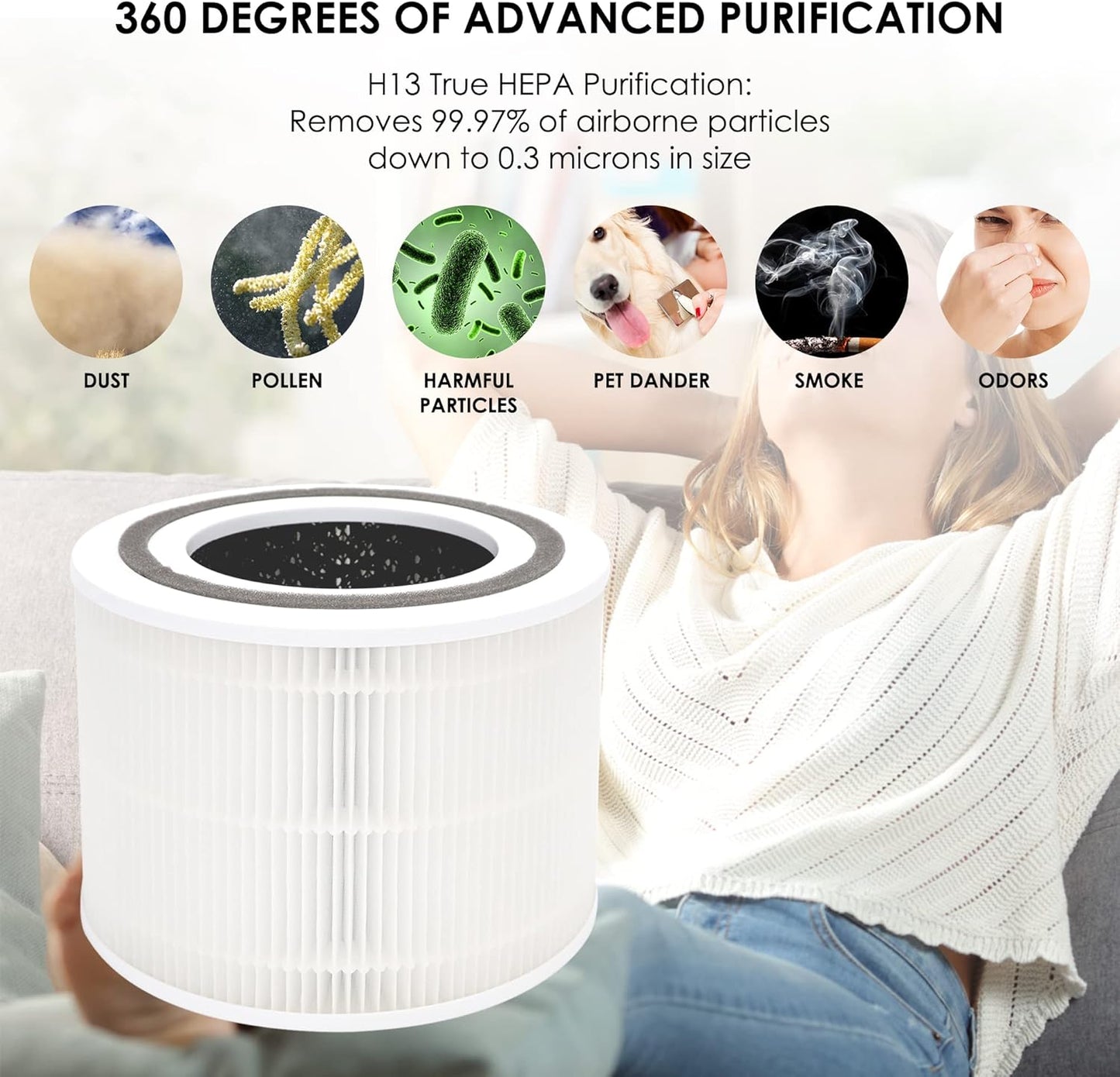 Flintar Core 300 Replacement Filters, Made in Taiwan, Compatible with LEVOIT Core 300, Core 300-P, Core 300S Air Purifier, 3-in-1 H13 True HEPA Filter Replacement, Core 300-RF, 2-Pack