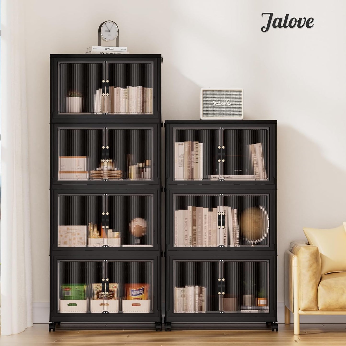 Jalove 50QT Plastic Storage Bins with lids, Stackable Collapsible Storage Containers with Wheels, Closet Organizer and Storage Drawers, Clothes Storage Cabinet for Home Office Garage, 1 Pack Black