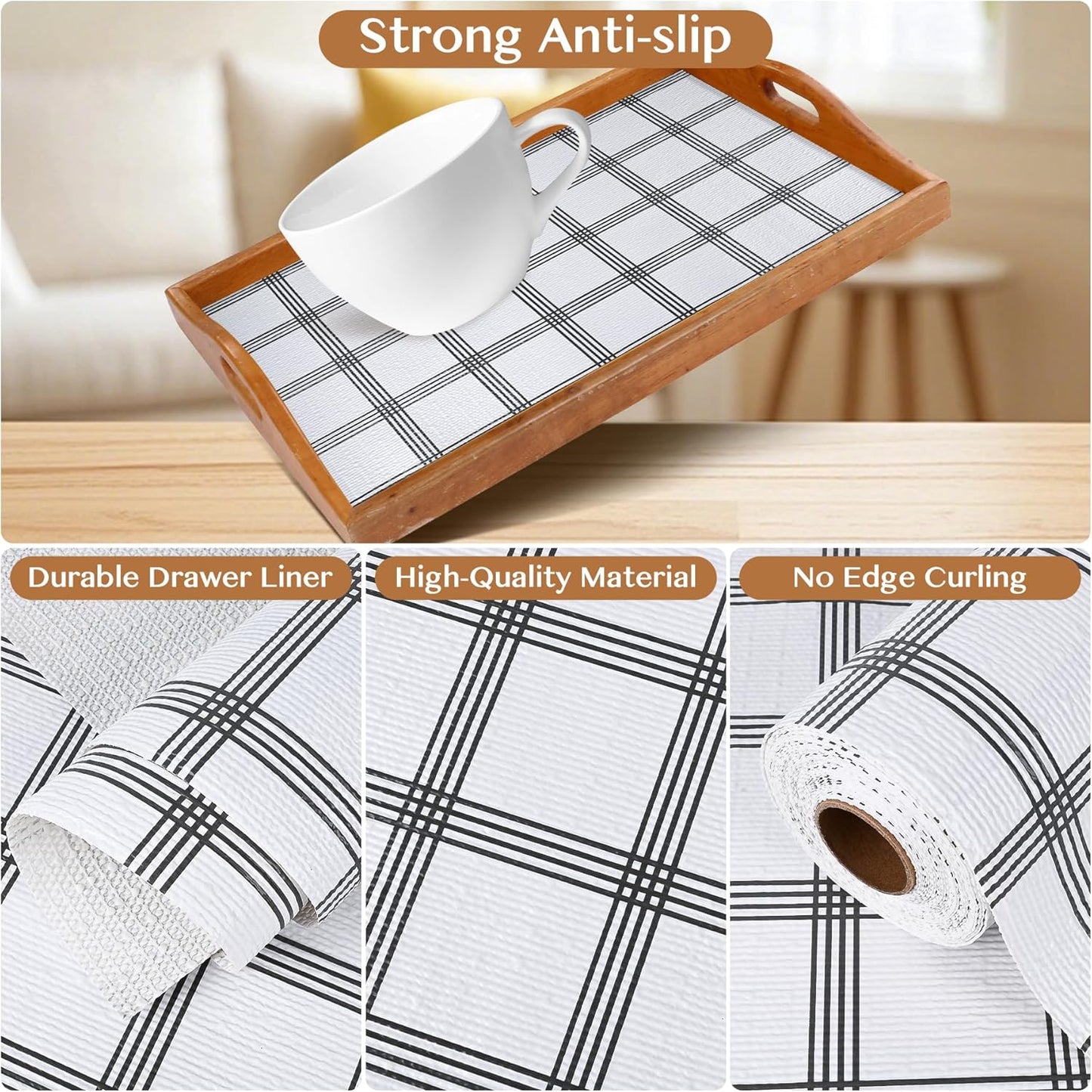 Non-Adhesive Shelf and Drawer Liner for Kitchen Cabinets, 12 in x 20FT Strong Non-Slip Cabinet Liners for Shelves, Refrigerator, Pantry Storage, Bathroom Closet, Easy to Clean, Stripes