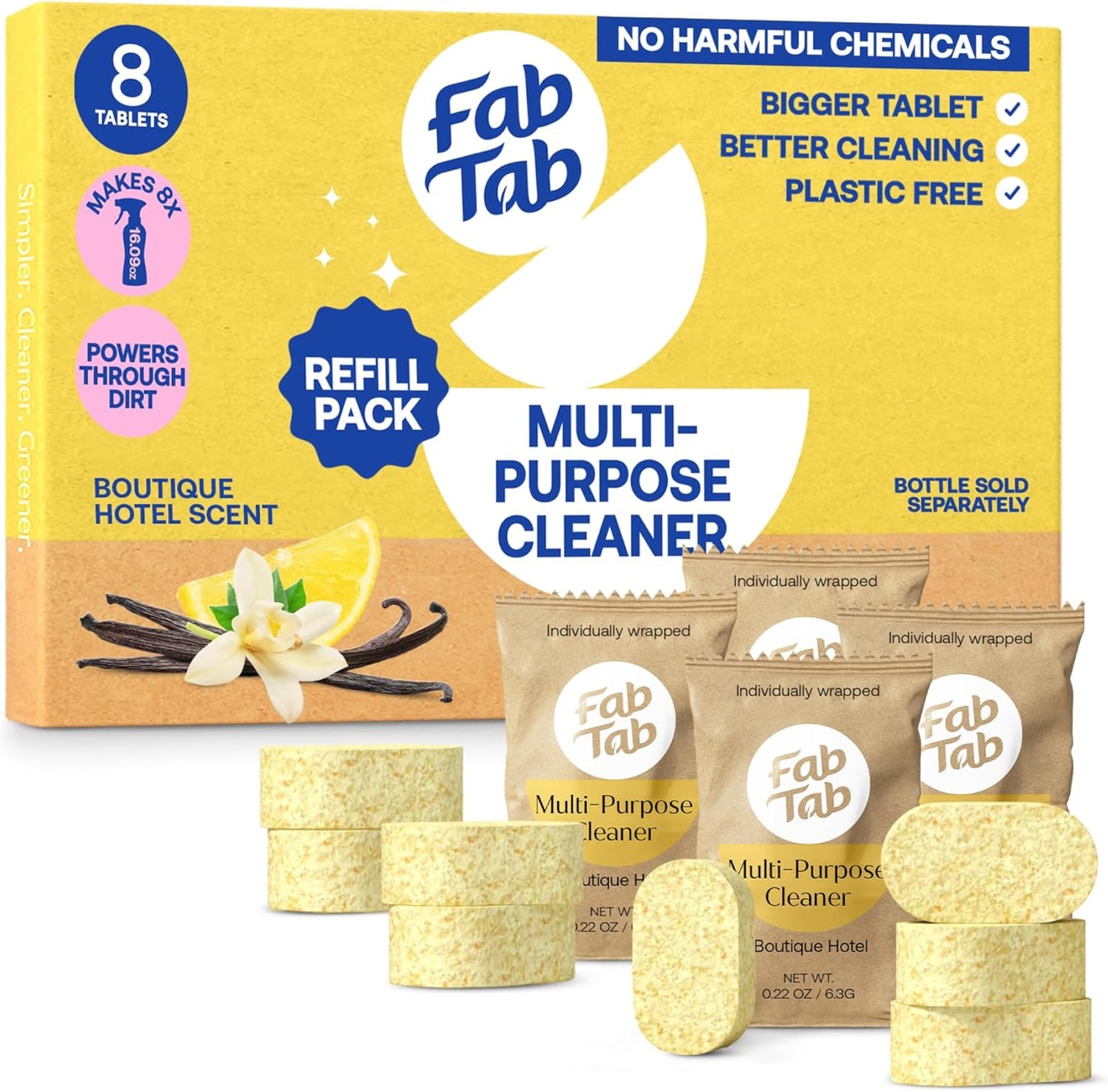 Fab Tab Fabtab Sustainable Multi-surface Cleaner Refill Cleaning Tablets For All Surfaces, Plant-based, No Harsh Chemicals, Citrus Scent (bottle Not Included)