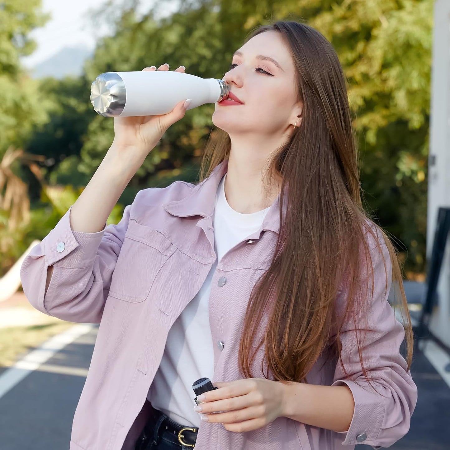 MEWAY 17oz Sport Water Bottle 8 Pack Vacuum Insulated Stainless Steel Sport Bottle Leak-Proof Double Wall Cola Shape, Keep Drinks Hot & Cold (White, 8 Pack)