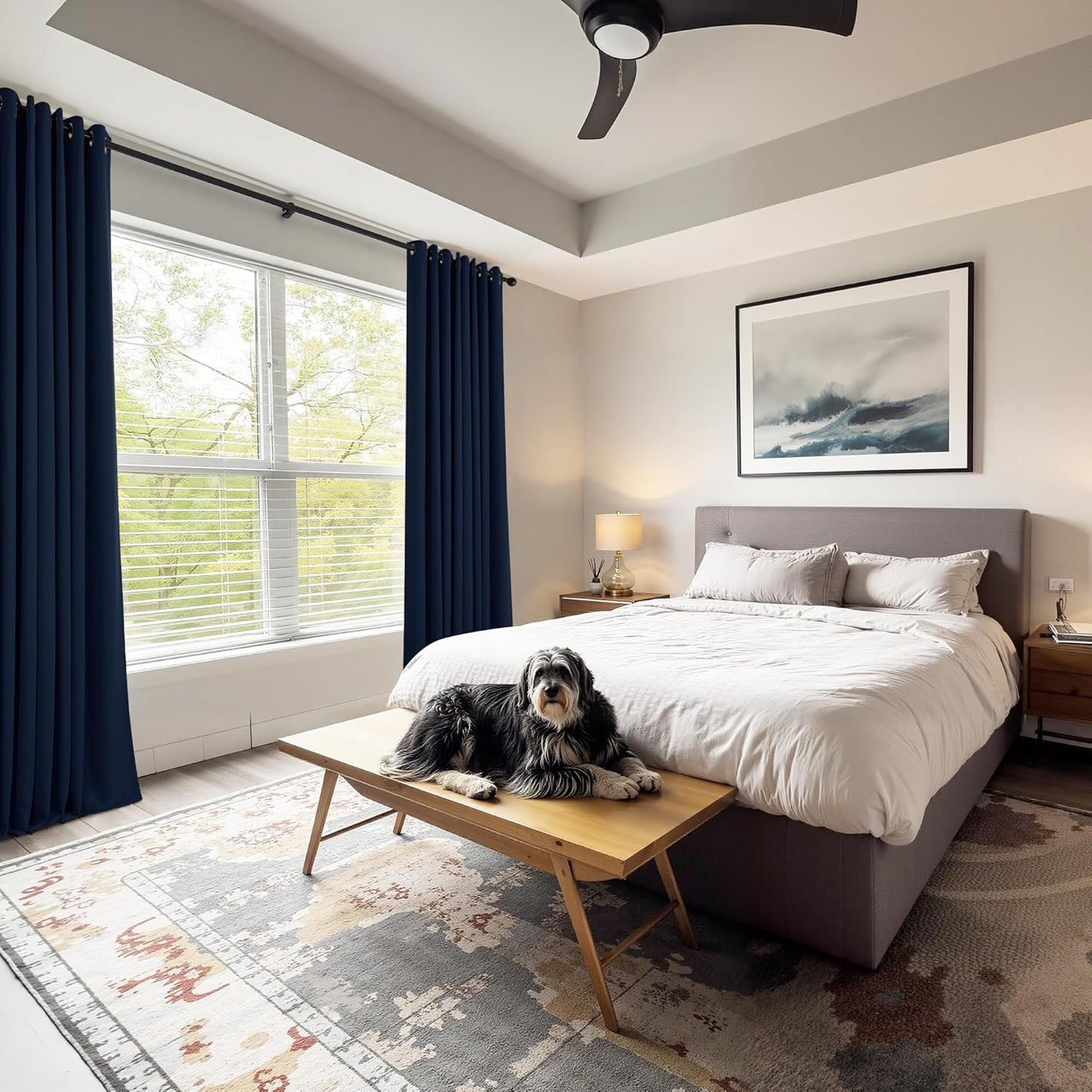 PONY DANCE Nave Blue Short Curtains for Small Window, Blackout Thermal Insulating Drapes for Home Theatre Bathroom Kitchen Basement Cafe RV Camper Windows Blinds, Wide 42 x Long 40, 1 Pair