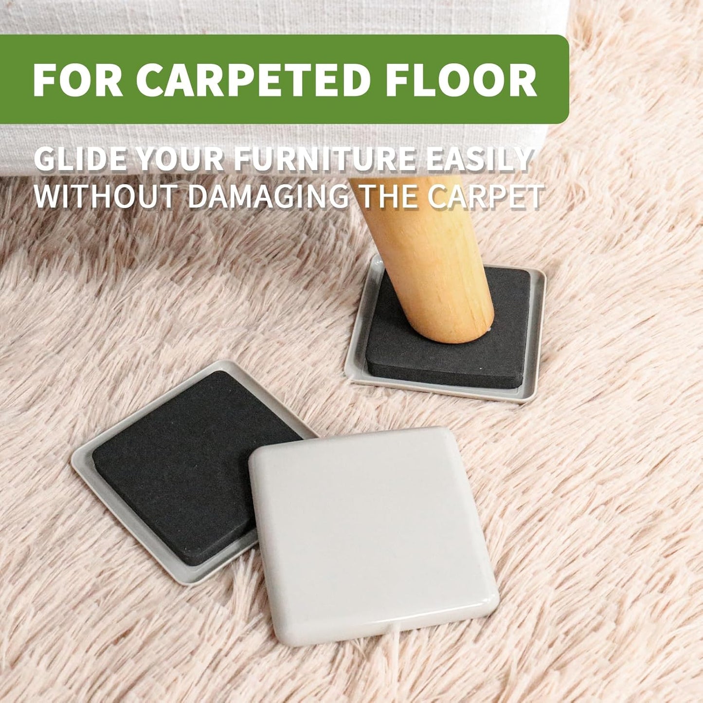 Furniture Sliders for Carpet 16 PCS - 3 1/2 inch Furniture Moving Slider Chair Legs Floors Protectors Square Furniture Movers Sliders – Move Your Furniture Easy & Safely(for Carpet)