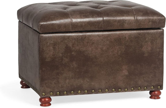 24'' Leather Ottoman with Storage Rectangle Foot Rest Ottomans Stool for Living Room(Brown,Leather