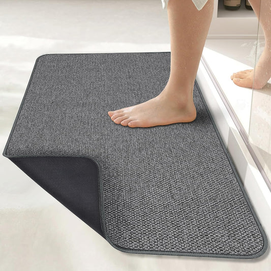 Bath Mat,Ultra Thin Bathroom Runner Rugs,Large Bath Mats for Bathroom,Quick Dry,Non-Slip,Machine Washable,Low Pile,Bath Rug,Shower Outside,Sink,Home Decor Accessories.Dark Grey,1'5"x2'11"（17x35inch）