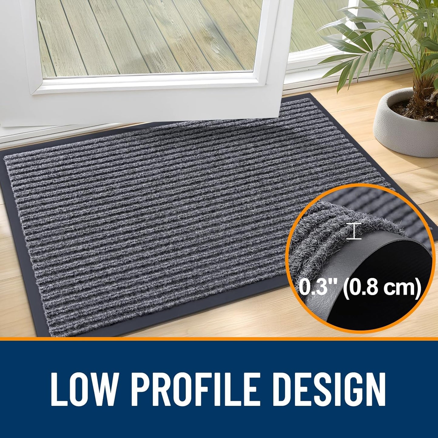 OLANLY Front Door Mat Indoor Outdoor Entrance, Waterproof Heavy Duty Doormat, Fade Resistant, Low Profile, Easy Clean Patio Porch Welcome Floor Mats for Entry, 59x24, Grey