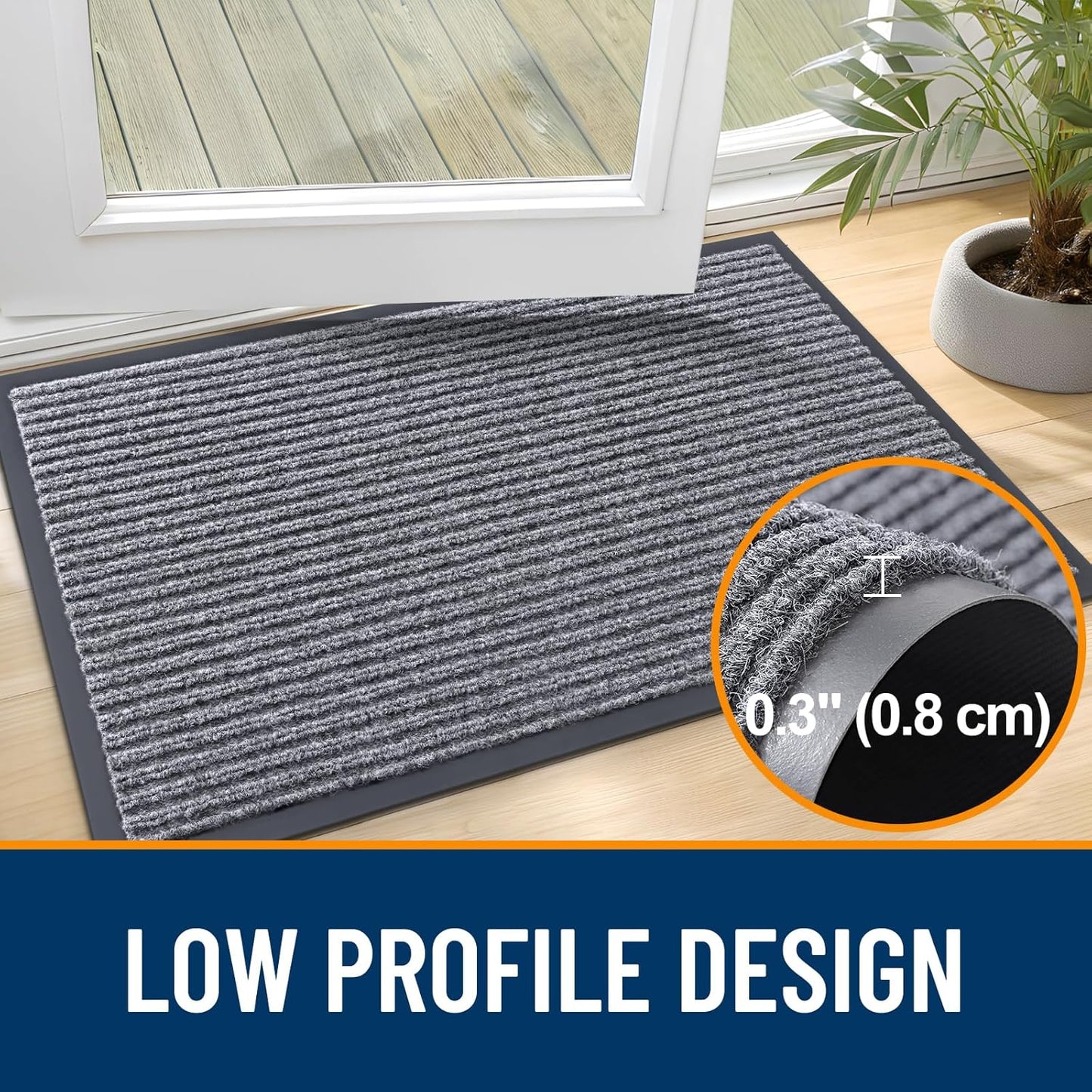 OLANLY Front Door Mat Indoor Outdoor Entrance, Waterproof Heavy Duty Doormat, Fade Resistant, Low Profile, Easy Clean Patio Porch Welcome Floor Mats for Entry, 33x21, Light Gray