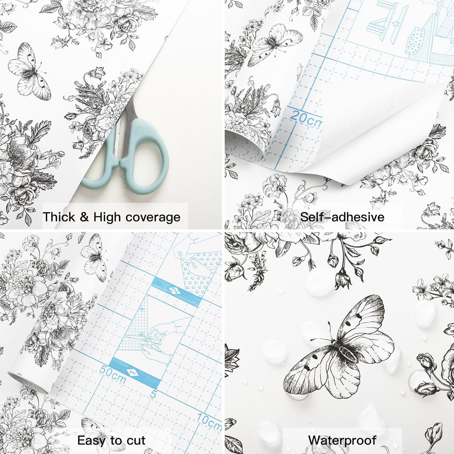 Micpolo Floral and Butterfly Self Adhesive Shelf Liner for Kitchen Bedroom Cabinets Waterproof