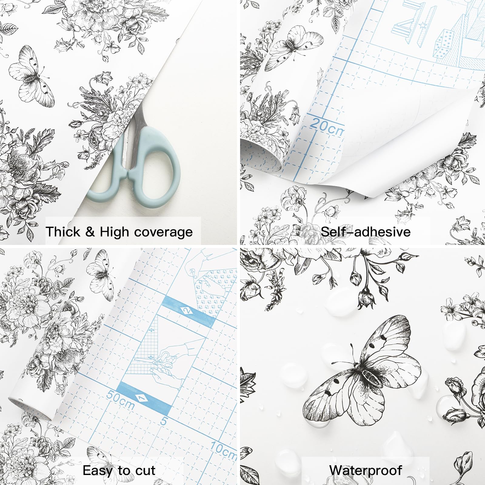Micpolo Floral and Butterfly Self Adhesive Shelf Liner for Kitchen Bedroom Cabinets Waterproof