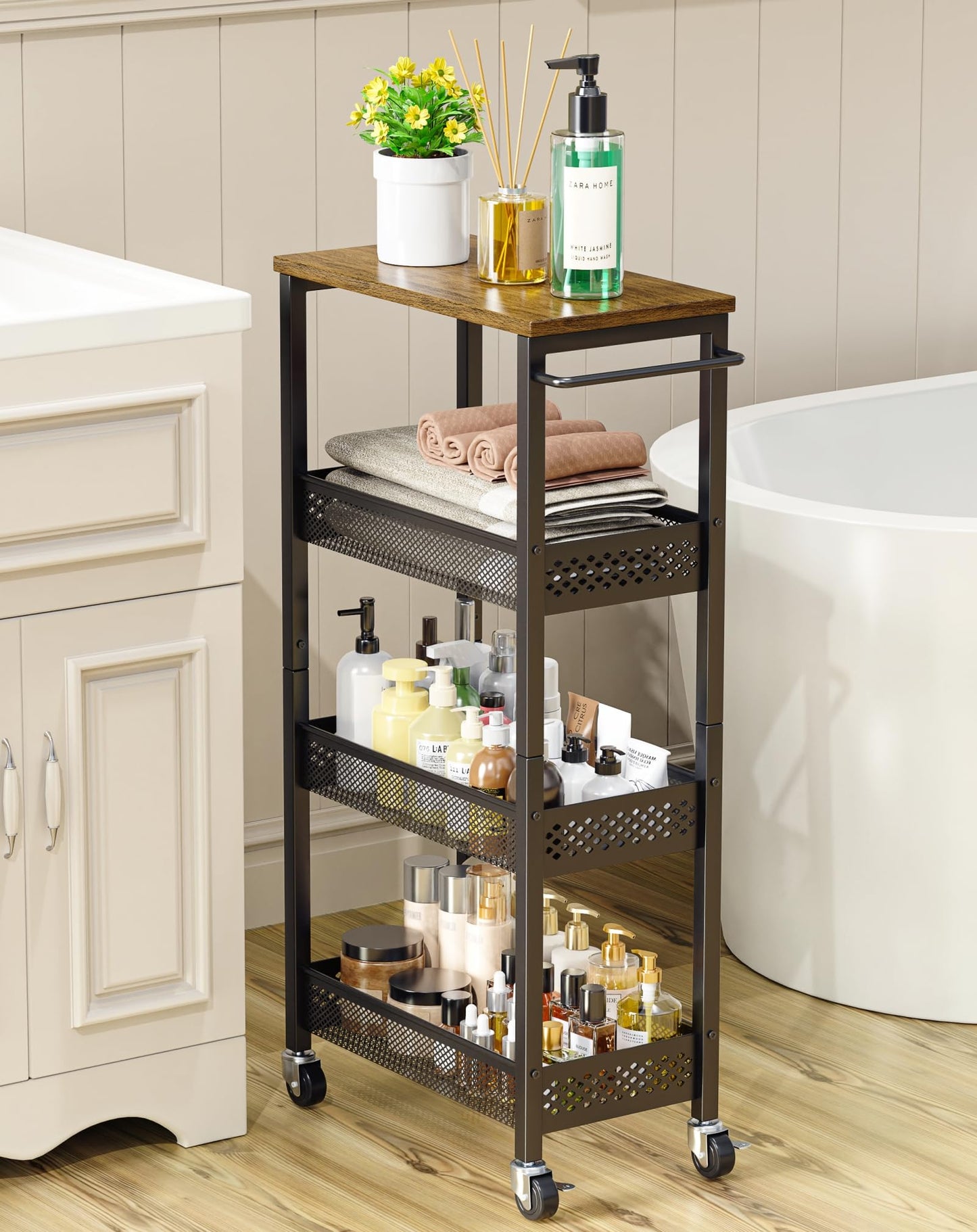 OKZEST 4-Tier Slim Rolling Storage Cart for Bathroom, Laundry Room, Kitchen