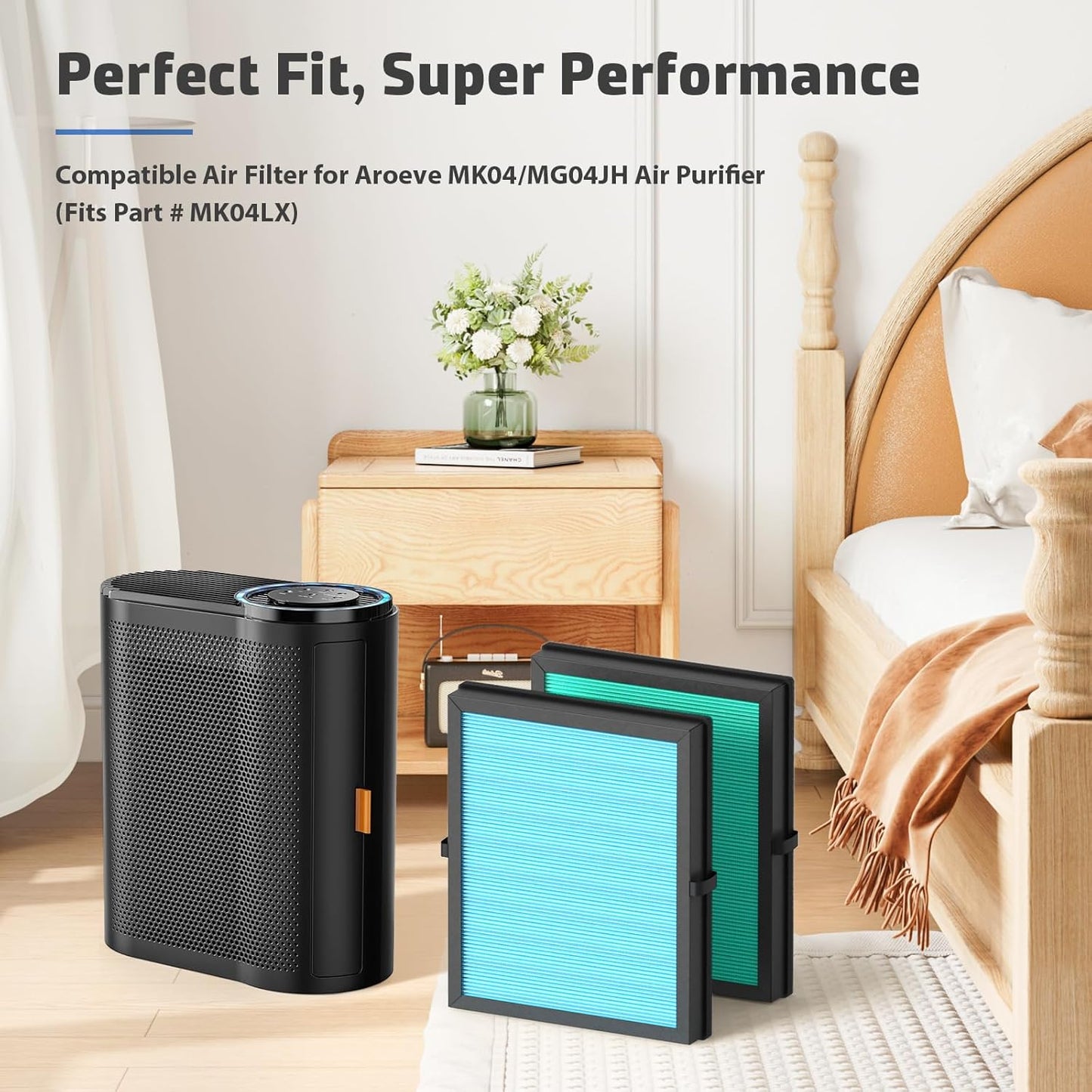 3-Pack MK04 Replacement Filter for Aroeve MK04/MG04JH Air Purifier - 4-in-1 H13 True HEPA Filter for Dust, Pet Dander, Smoke, and Pollen (Standard Version)