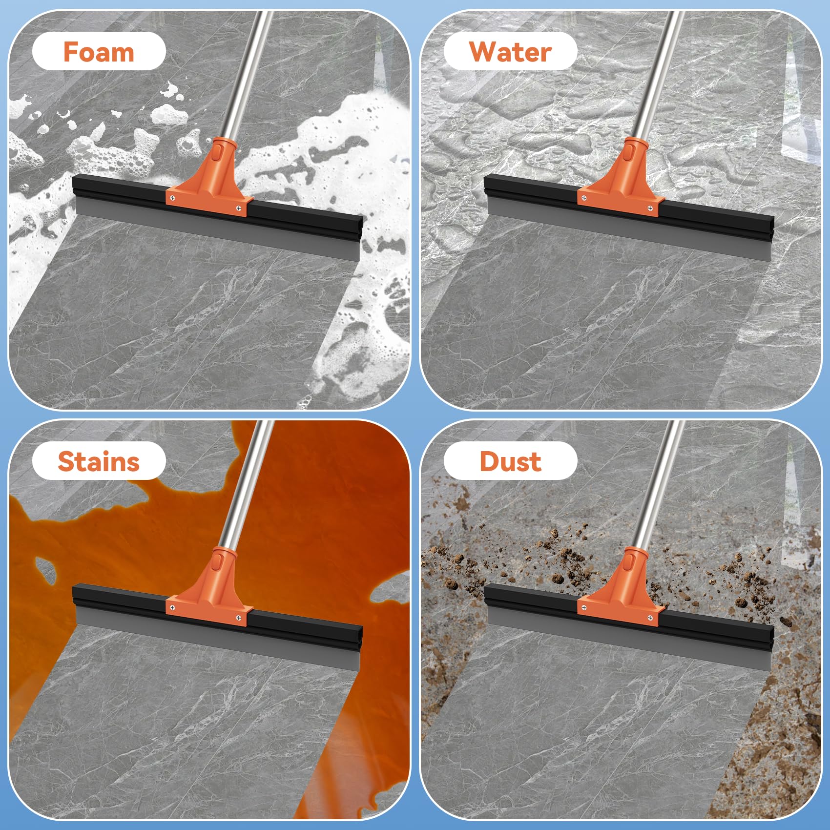 Floor Squeegee for Concrete Floor,18" Large Heavy Duty Squeegee for Floor, Rubber Broom with 62"