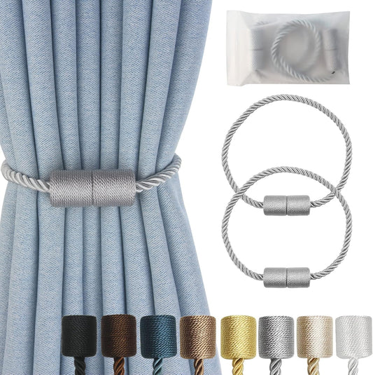 Magnetic Curtain Tiebacks 2 Pack Grey Curtain Rope Tieback Curtain Holders for Drapes Modern Tie