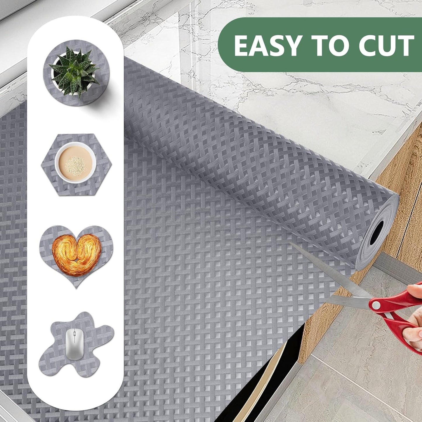 Shelf Liners, Non-Adhesive Drawer Liner, Waterproof & Oil-Proof Kitchen Cabinet Cupboard Liner Plastic EVA Material BPA Free Fridge Liner Mats Paper Protector for Shelves (Grey/12in x 120in)