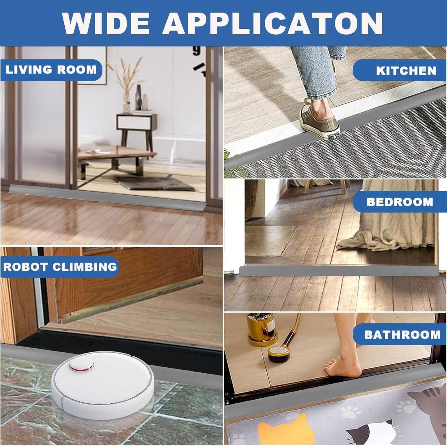 Vinyl Door Threshold Flooring Transition Strip Self Adhesive Carpet Edging Strip for Laminate Doorway Edge Threshold from 2/5" to 3/5" (Gray, 6.6 Ft)