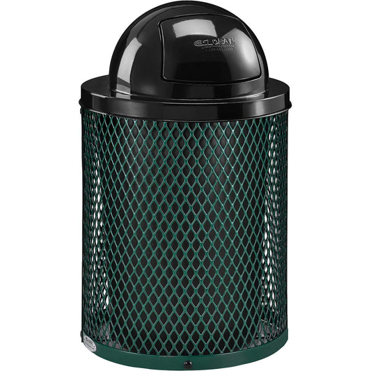 Global Industrial 36 Gallon Outdoor Steel Trash Can with Dome Lid, Plastic Liner and Anchor Kit