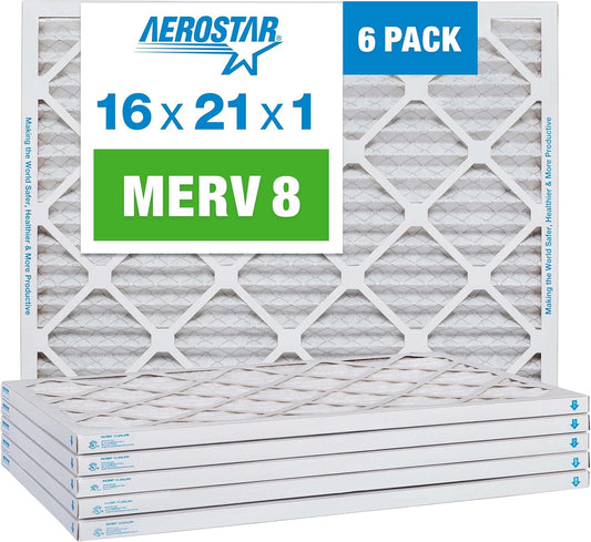 Aerostar 16x21x1 MERV 8-6 Count - High Efficiency Pleated HVAC, Furnace & Air Conditioner Filters
