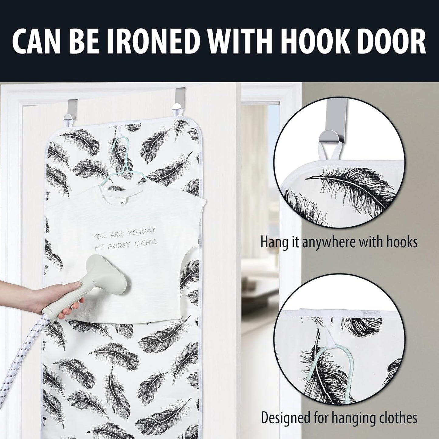 Seiritex Ironing Mat, Portable Ironing Pad 39.4 x 18.9 inch Table Top Iron Board 5 in 1 Travel Iron Blanket for Washer, Dryer, Counter top, Black Feather