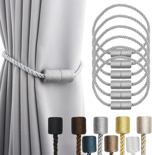 6 Pack Grey Strong Magnetic Curtain Tiebacks Outdoor Elegant Decorative Tie Backs Modern Rope