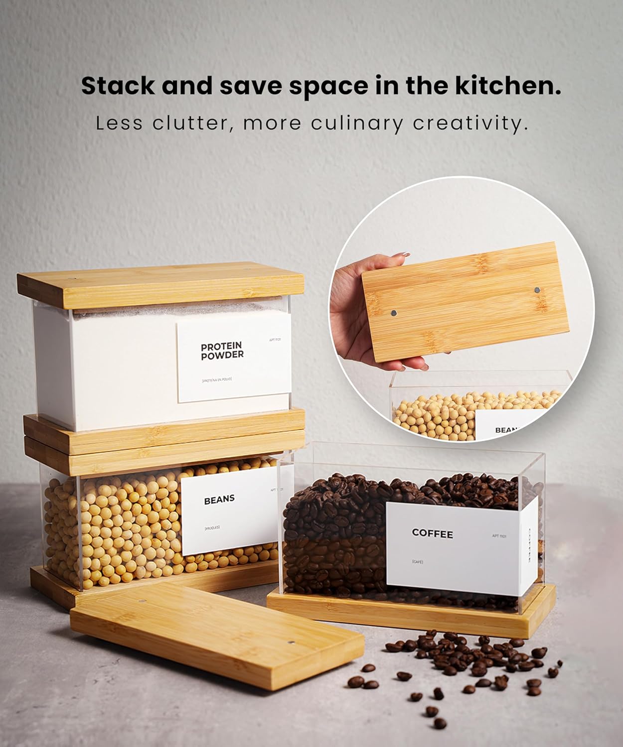 Bamboo Food Dispenser | Kitchen Organizers and Storage | Airtight Pantry Organizers and Storage Container | Cereal, Rice, Flour, Snack Storage (2, Small)