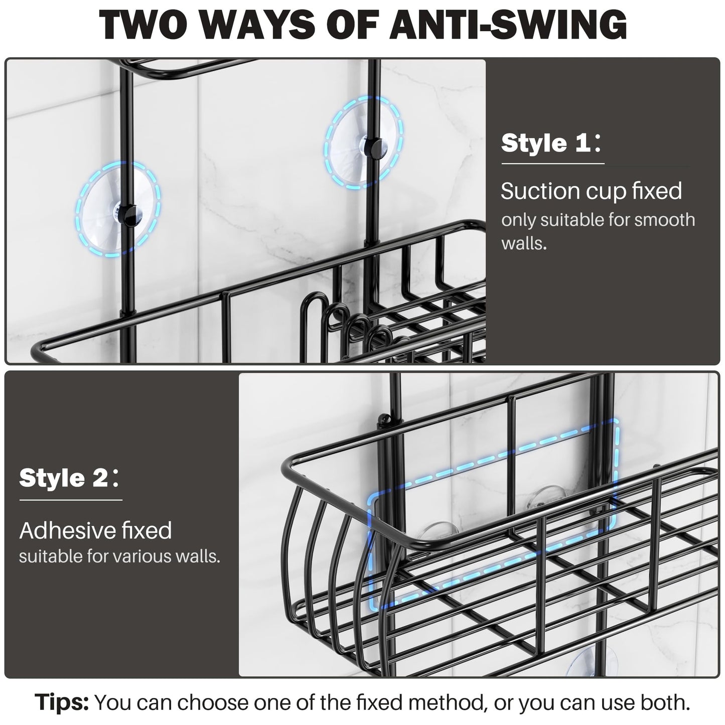 Epicano Shower Caddy Hanging,Large Capacity Shower Organizer,Black