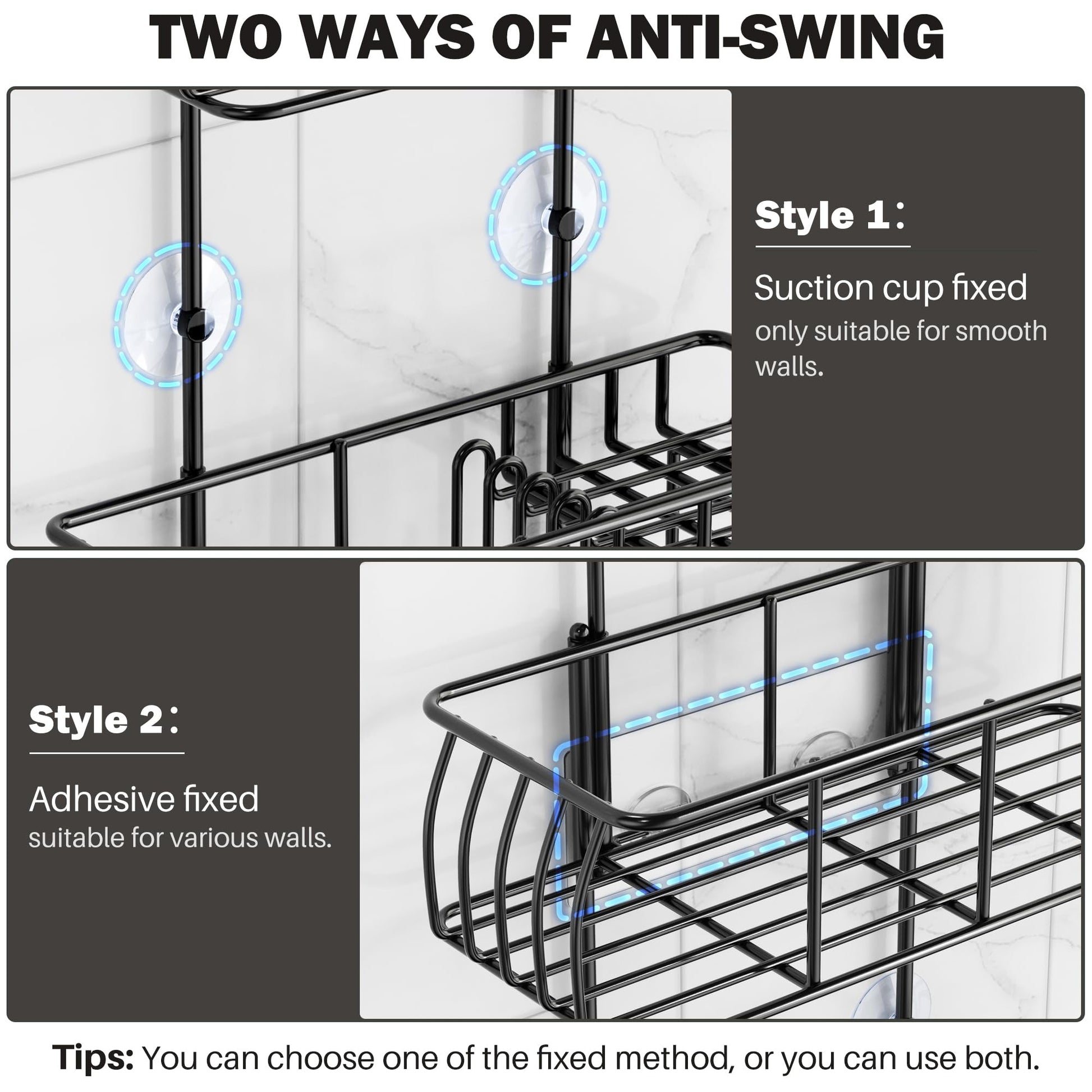 Epicano Shower Caddy Hanging,Large Capacity Shower Organizer,Black