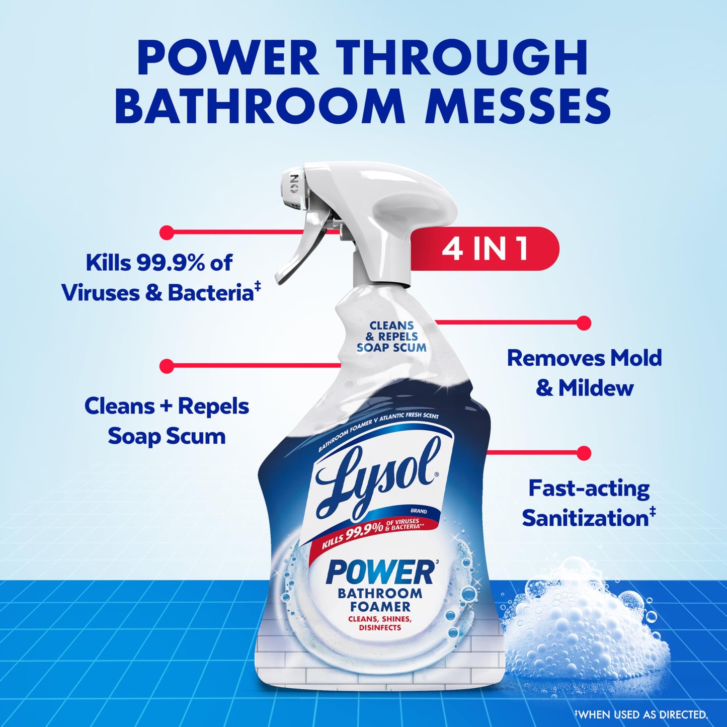 Lysol Power Foaming Bathroom Cleaner, Multipurpose Cleaner for Showers, Bathtubs, Sinks