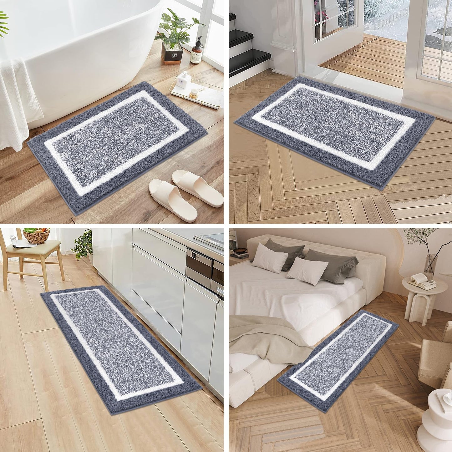 Pauwer Bathroom Rugs 3 Piece Set, Non Slip Washable Bath Mat, Dark Grey