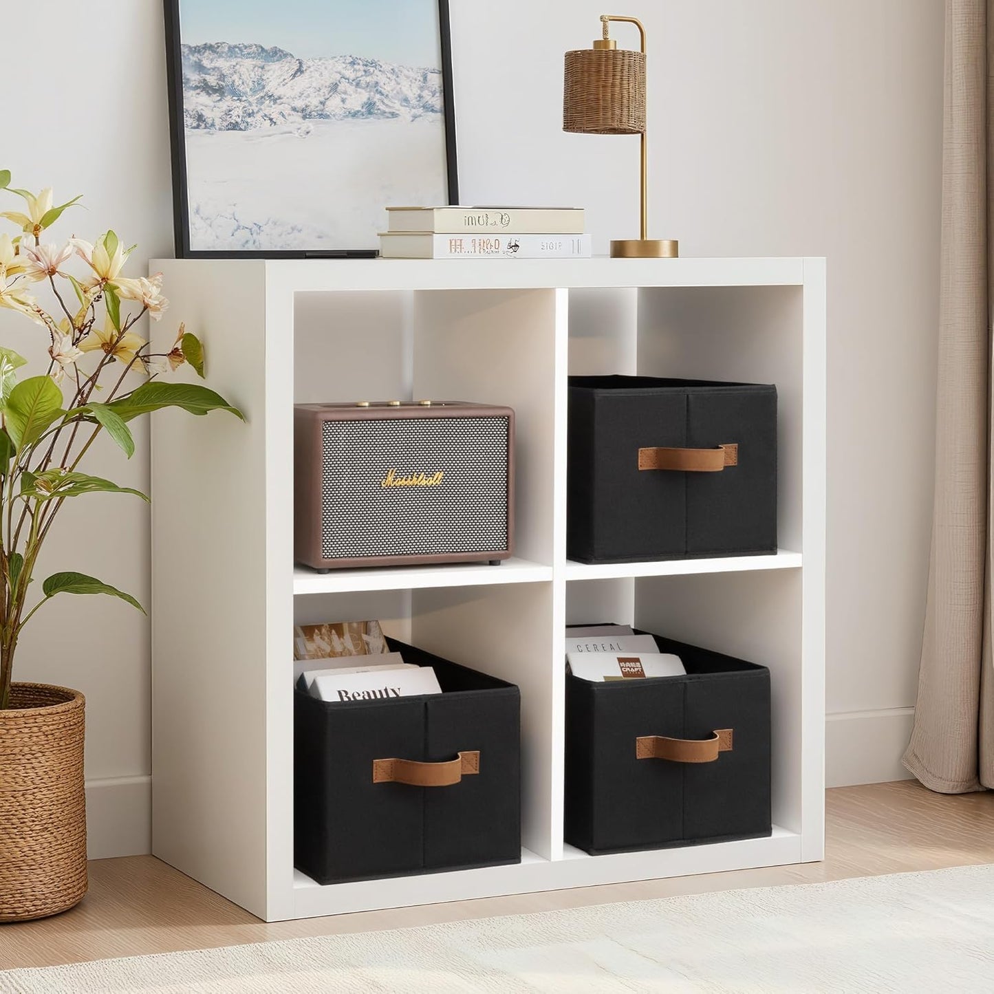 StorageWorks Storage Baskets for Shelves, Foldable Fabric Closet Storage Bins with Handles, Clothes Organizer Laundry Baskets, Black, 3-Pack, Large